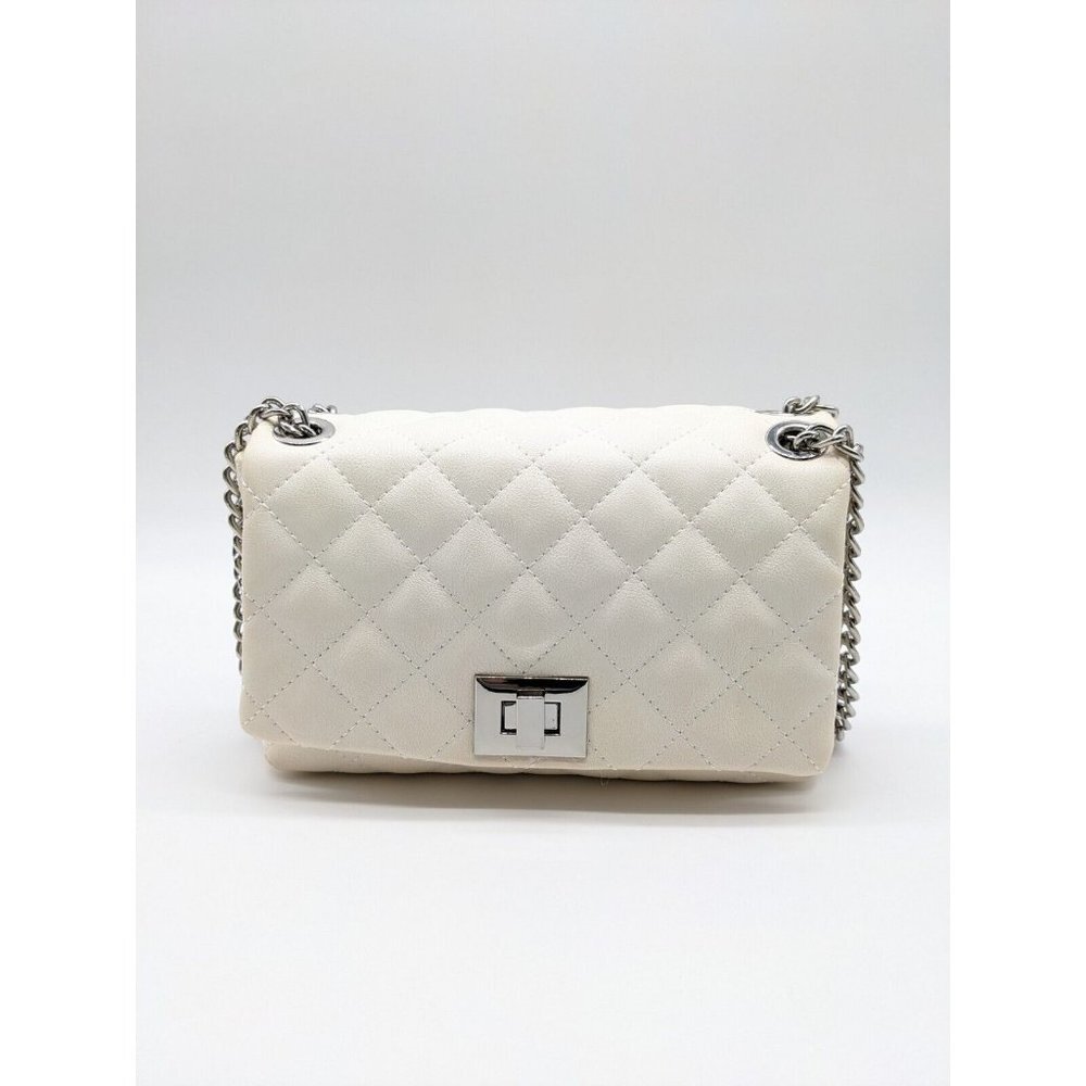 INC mini Ajae quilted faux-leather flap over crossbody shoulder bag BONE